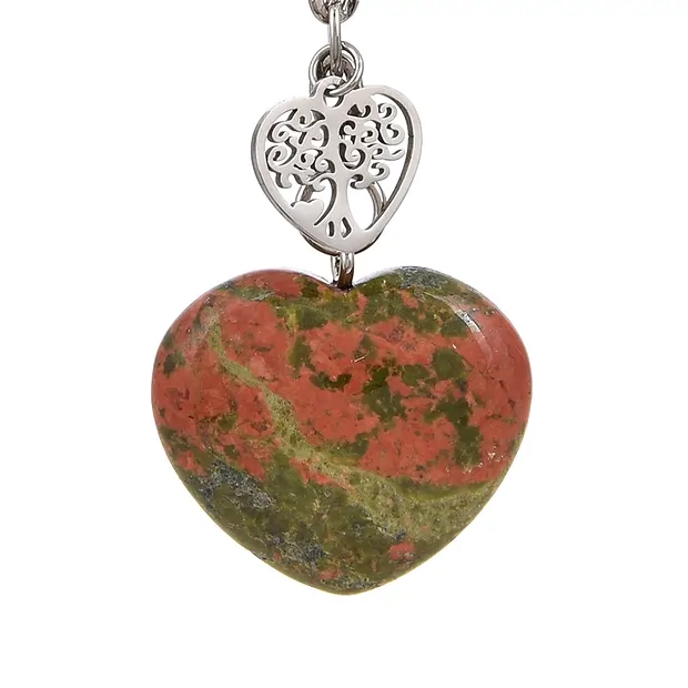 Key Chain Heart Unakite with Tree of Life | wholesaler gems & healing stones