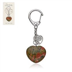 1006900660 Key Chain Heart Unakite with Tree of Life | wholesaler gems & healing stones