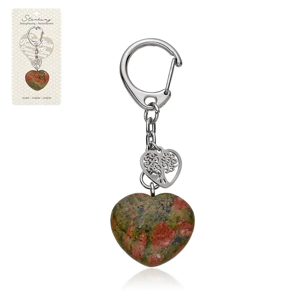 Key Chain Heart Unakite with Tree of Life | wholesaler gems & healing stones