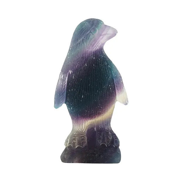 Gravur Vogel (Pinguin), Fluorit, 8,5cm, matt | Edelsteine, Heilsteine & Schmuck