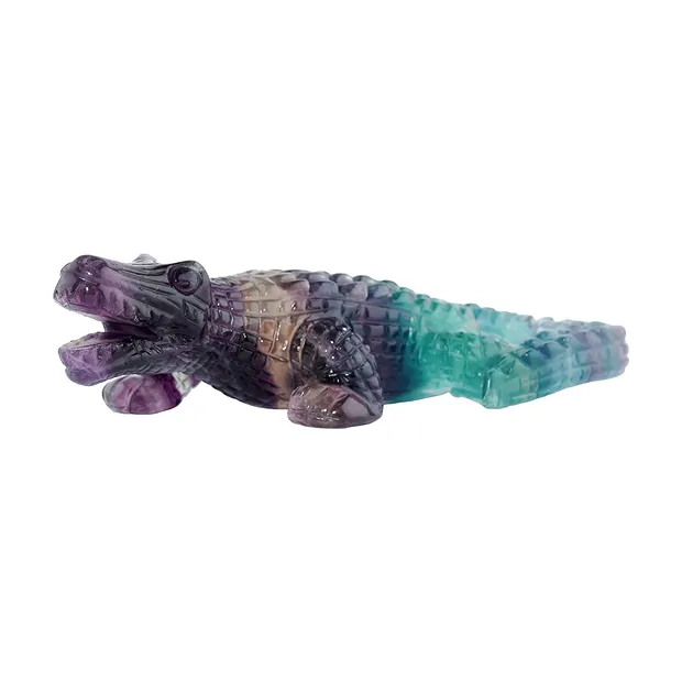 Gravur Krokodil, Fluorit, 11cm | Großhändler Edelsteine, Heilsteine & Schmuck