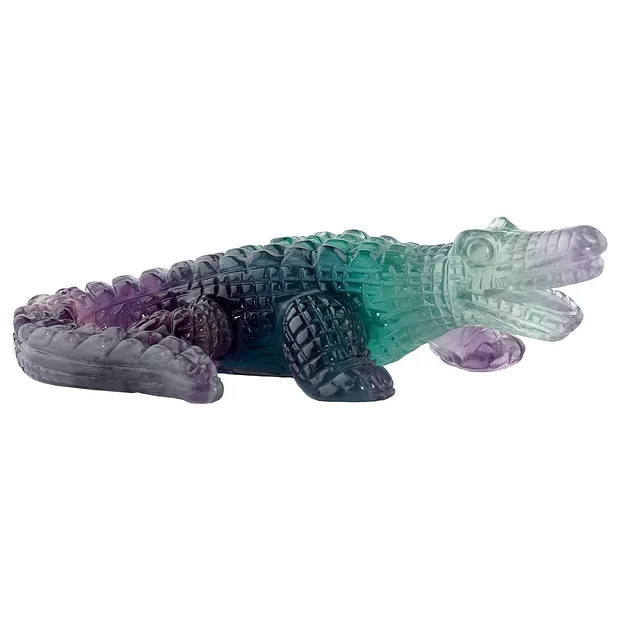 Gravur Krokodil, Fluorit, 11cm | Großhändler Edelsteine, Heilsteine & Schmuck