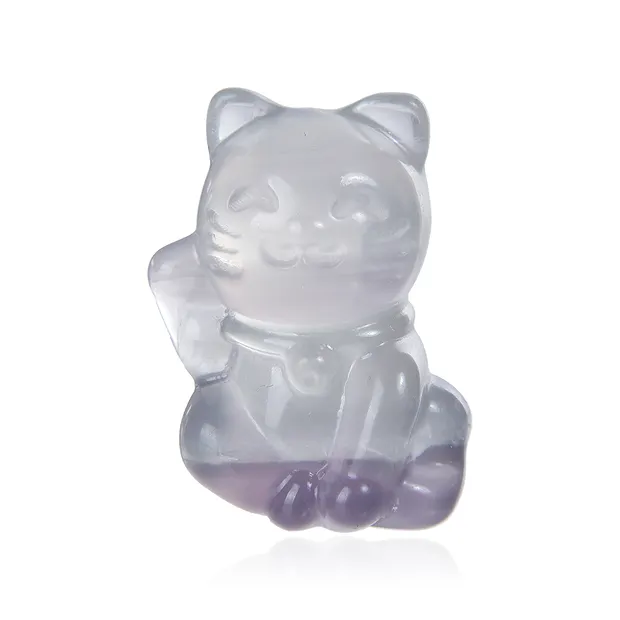 Gravur Katze (Money cat), Fluorit, 3,5cm | GH Edelsteine, Heilsteine & Schmuck