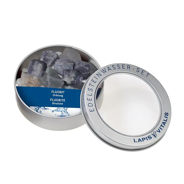 Wassersteine Fluorit in Metall-Geschenkdose | Edelsteine, Heilsteine & Schmuck