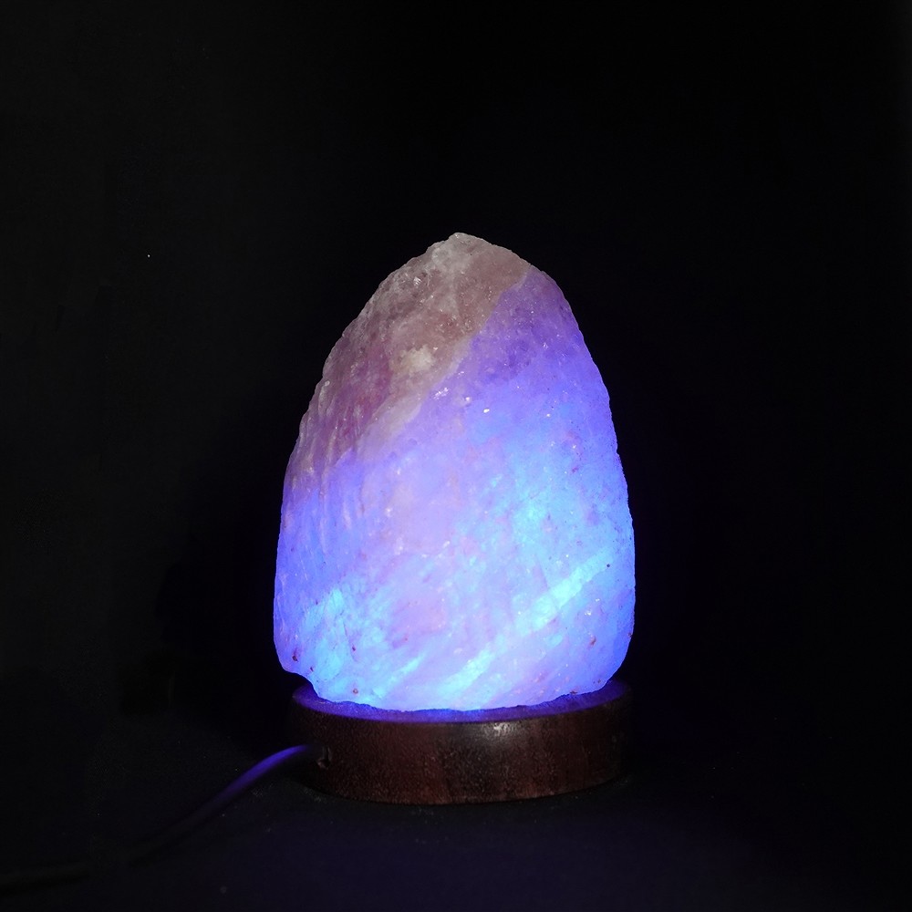 Salzlampe "Felsen" mit Holzsockel, 11cm / 0,57kg, USB-Stecker, farbwechselnd | Marco Schreier