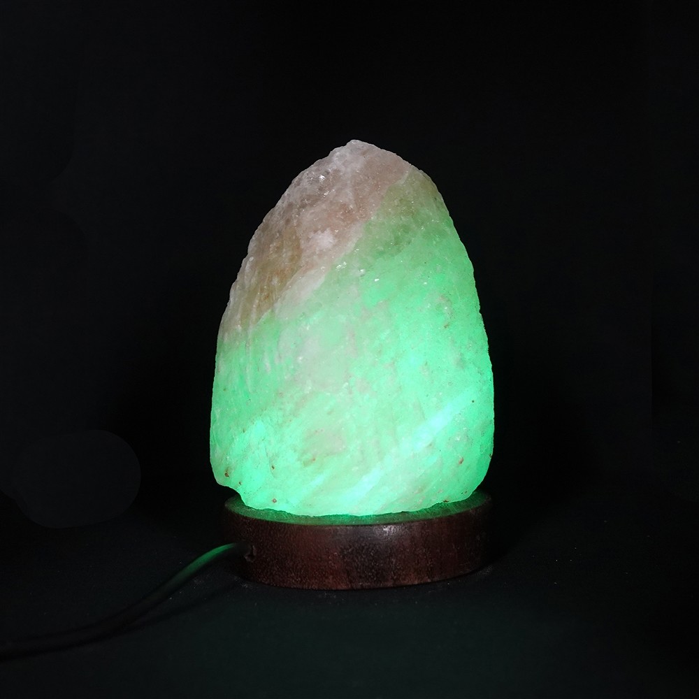Salzlampe "Felsen" mit Holzsockel, 11cm / 0,57kg, USB-Stecker, farbwechselnd | Marco Schreier