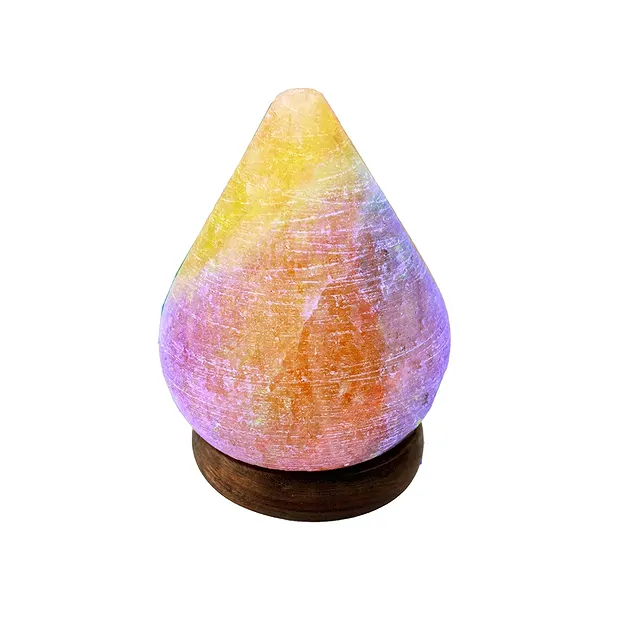 Salzlampe "Tropfen" mit Holzsockel, 11cm / 0,6kg, USB-Stecker, farbwechselnd | Marco Schreier