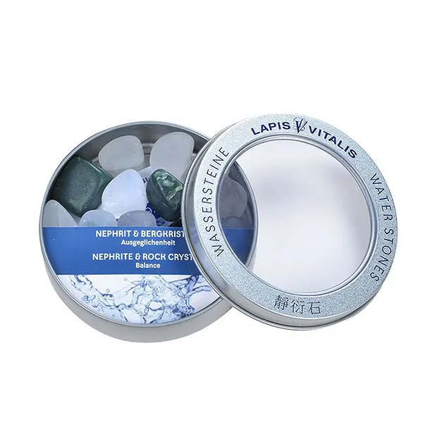 Wassersteine Nephrit/Bergkristall in Metall-Geschenkdose | Marco Schreier
