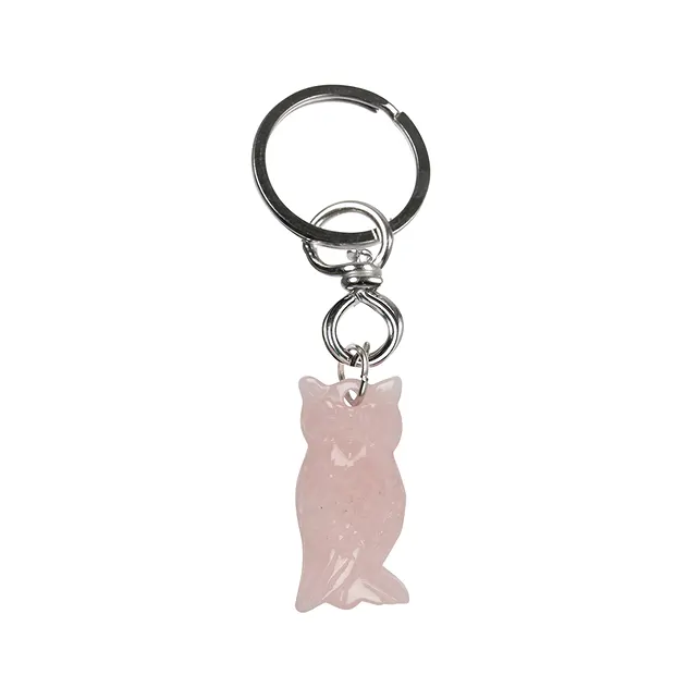 Key Chain Owl Rose Quartz | Schreier - wholesaler gems, healing stones & jewelry