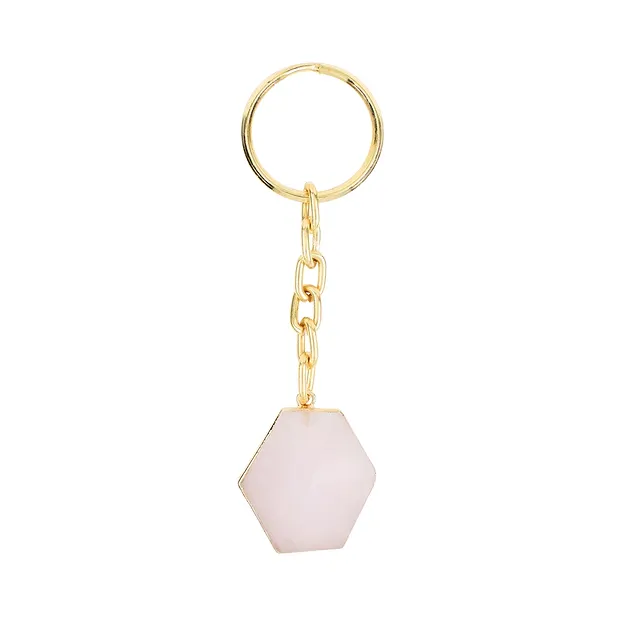 Key Chain Rose Quartz Point, galvanic setting | wholesaler gems & healing stones