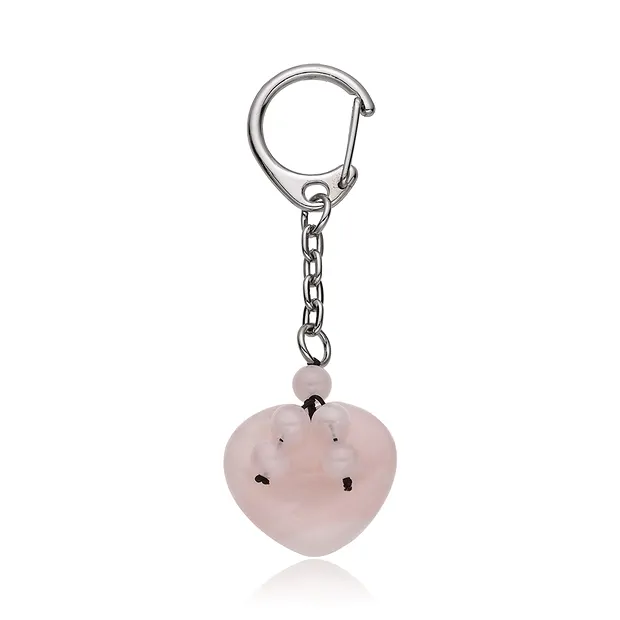 Portachiavi con cuore in quarzo rosa e perline | Marco Schreier