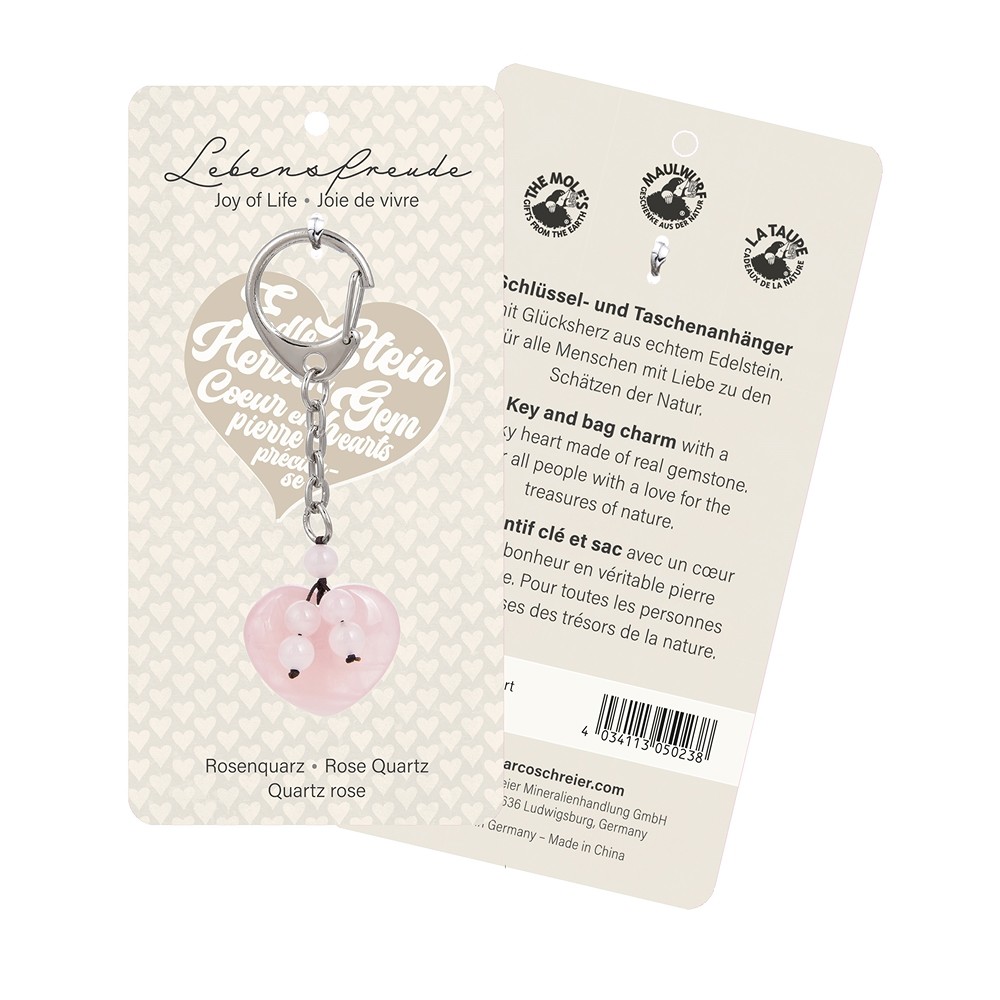 Key Chain Heart Rose Quartz with beads | Schreier gems, healing stones & jewelry