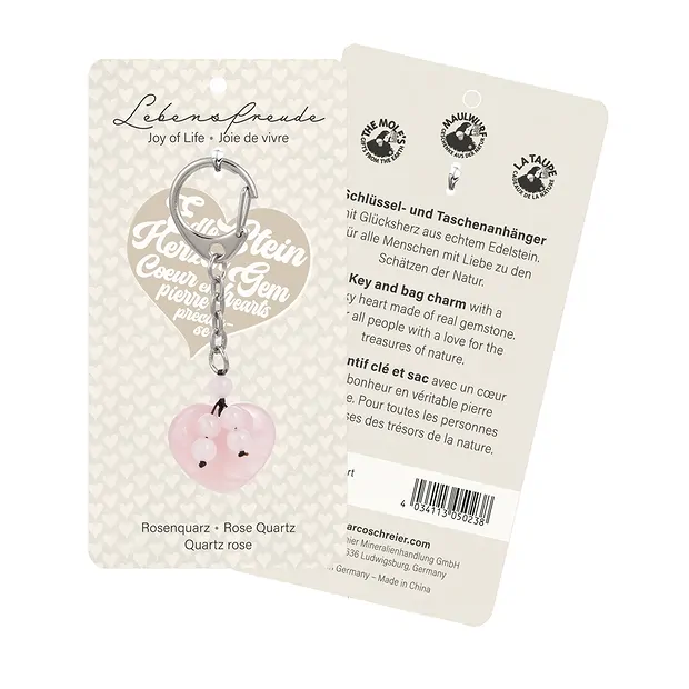 Key Chain Heart Rose Quartz with beads | Schreier gems, healing stones & jewelry