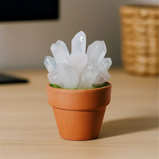 Crystal flower pot Rock Crystal and Rose Quartz, 8cm | Marco Schreier