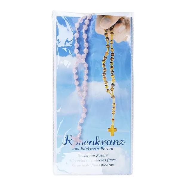 Rose Quartz rosary in pouch with insert | wholesaler gems & healing stones