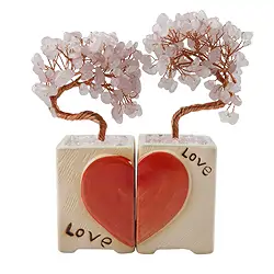 1013304313 Liebesbaum-Paar Rosenquarz, 14cm | Großhändler Edelsteine, Heilsteine & Schmuck