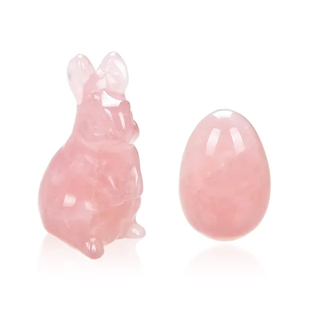 Cuarzo rosa Juego de Pascua (conejo y huevo en bolsa de conejo) | Marco Schreier