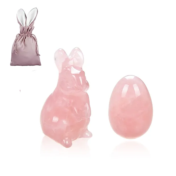 Cuarzo rosa Juego de Pascua (conejo y huevo en bolsa de conejo) | Marco Schreier