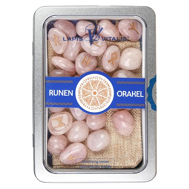 Runenorakel Rosenquarz in Dose | Großhändler Edelsteine, Heilsteine & Schmuck