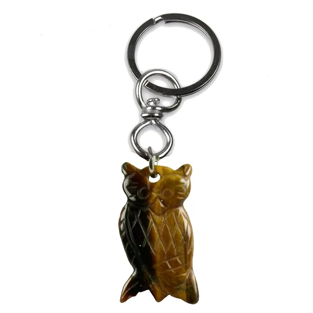 Schlüsselanhänger Eule Tigerauge | Großhändler Edelsteine, Heilsteine & Schmuck