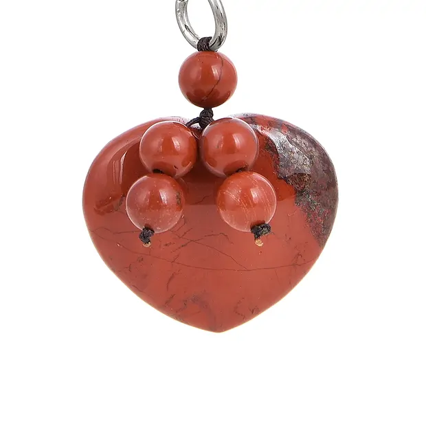 Key Chain Heart Jasper (red) with beads | wholesaler gems & healing stones