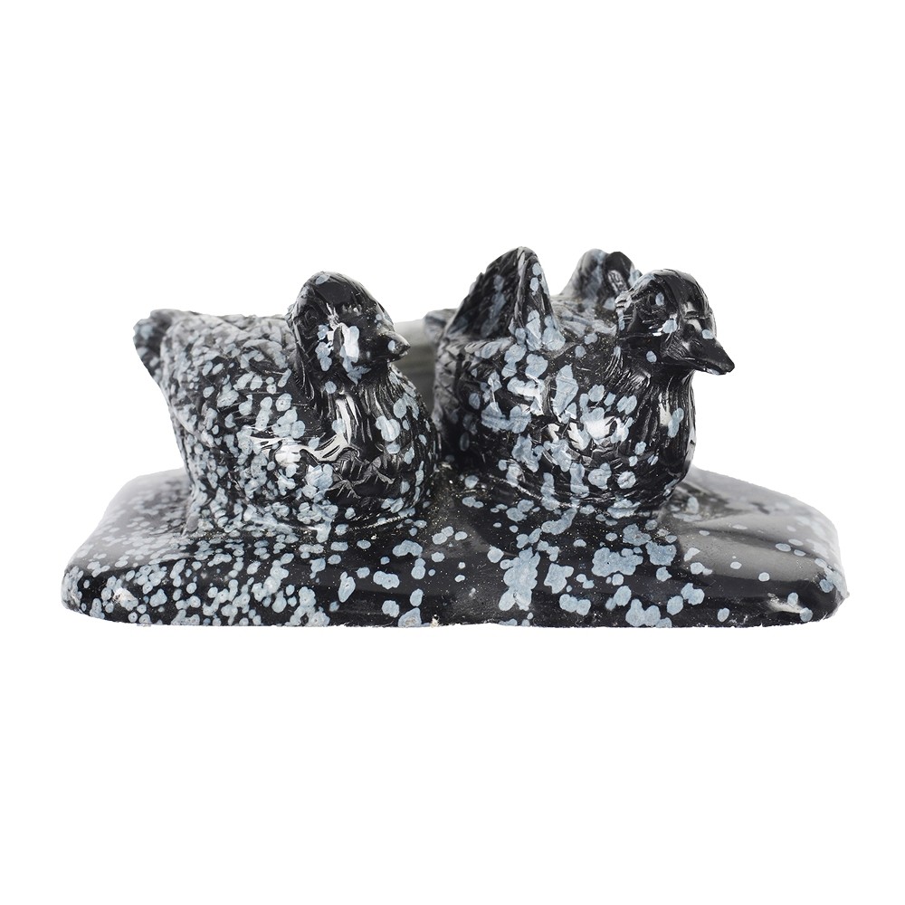 Gravure oiseau (couple de canards), obsidienne flocon de neige, 8,0cm | Marco Schreier