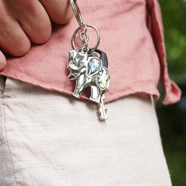 Key Chain Elephant, Paua Shell | minerals trade - gems, healing stones & jewelry