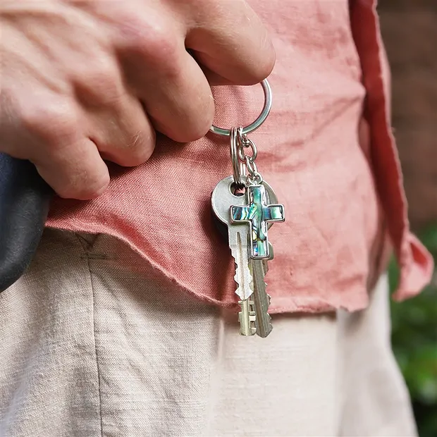 Key Chain Cross, Paua Shell | Schreier wholesale; gems, healing stones & jewelry