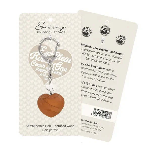 Key Chain Heart Petrified Wood with Gingko | wholesaler gems & healing stones