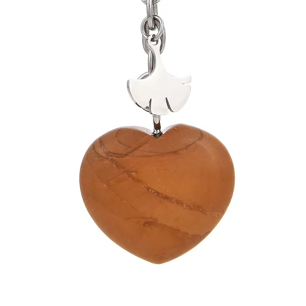 Key Chain Heart Petrified Wood with Gingko | wholesaler gems & healing stones