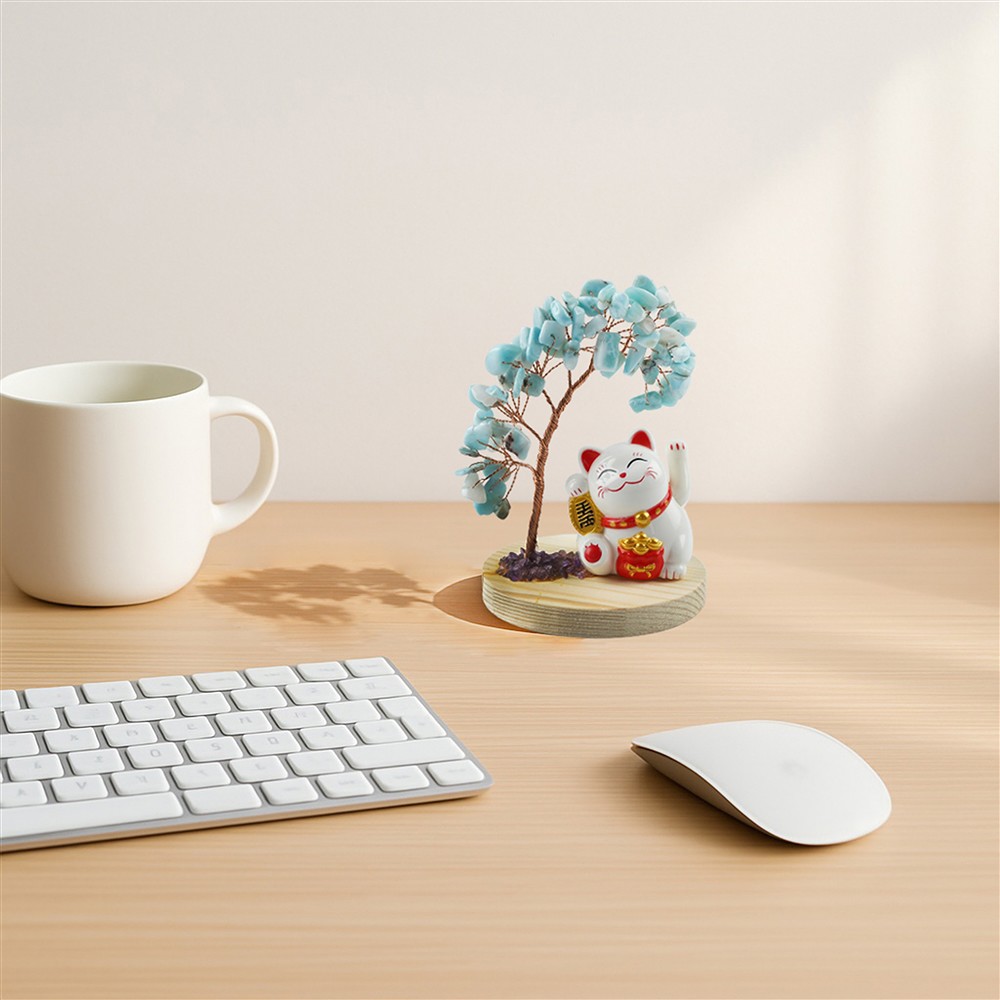 Albero dei soldi in Larimar con gatto ondeggiante, 10 cm | Marco Schreier