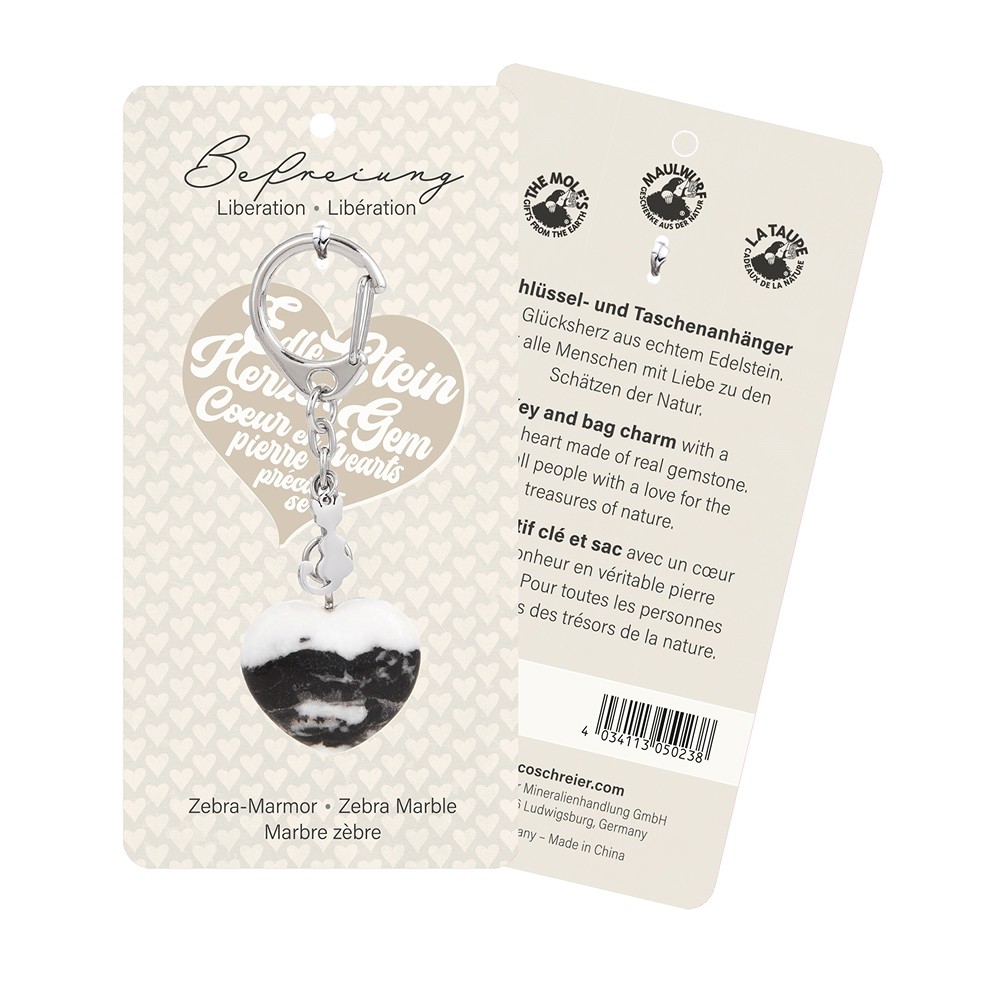 Schlüsselanhänger Herz Zebramarmor mit Katze | Edelsteine, Heilsteine & Schmuck