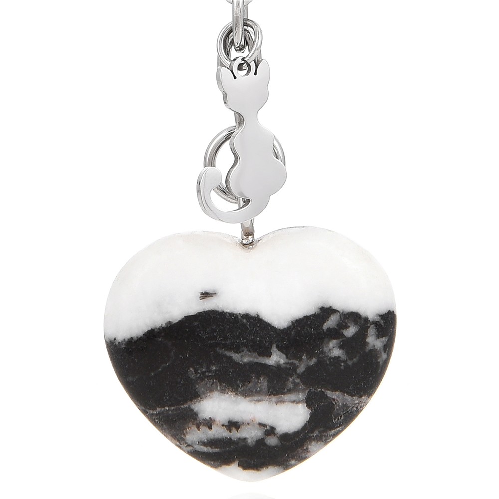 Schlüsselanhänger Herz Zebramarmor mit Katze | Edelsteine, Heilsteine & Schmuck