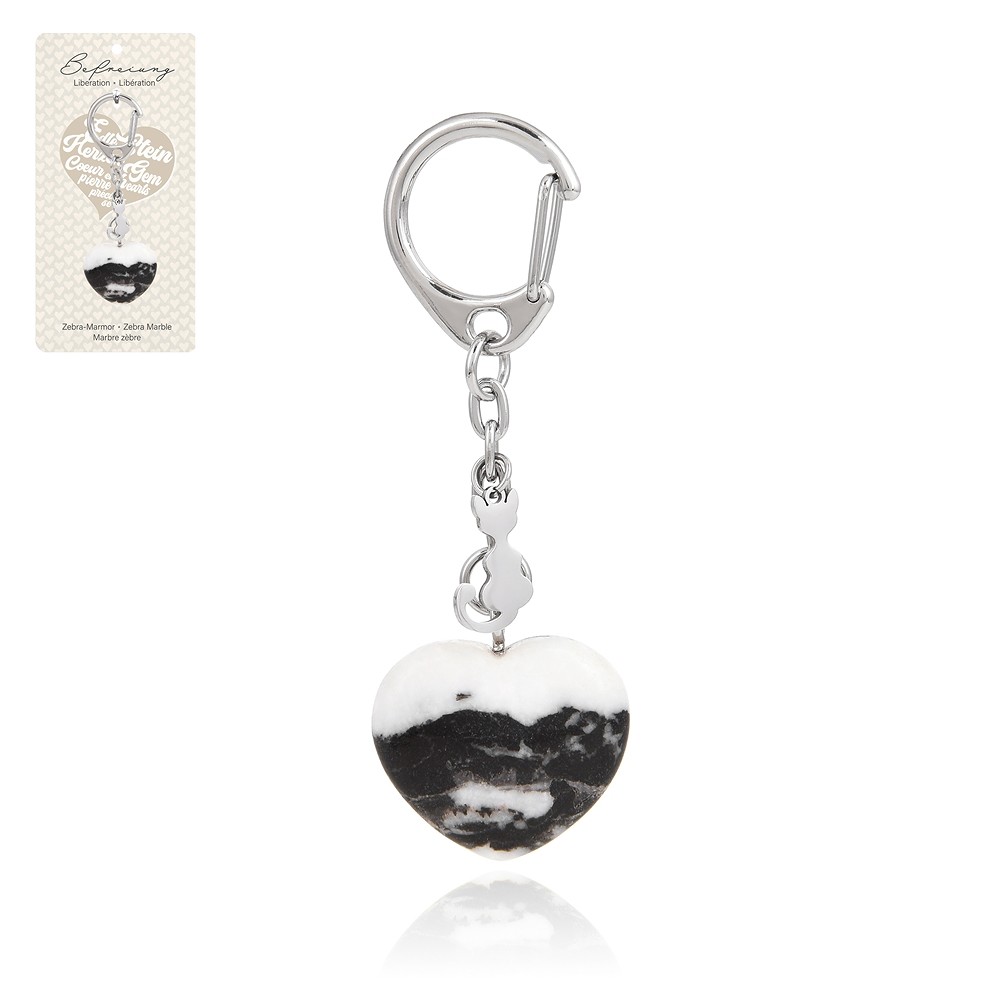 Schlüsselanhänger Herz Zebramarmor mit Katze | Edelsteine, Heilsteine & Schmuck