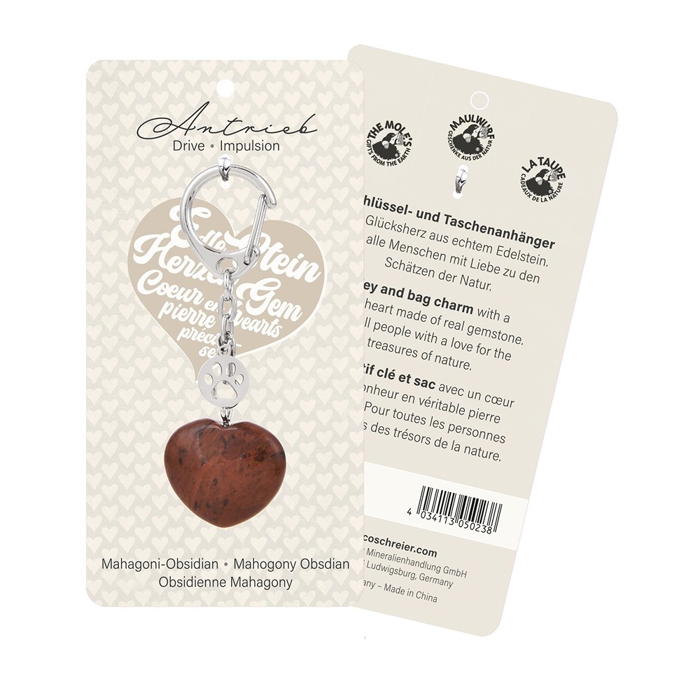 Key Chain heart mahogany obsidian with paw | wholesaler gems & healing stones