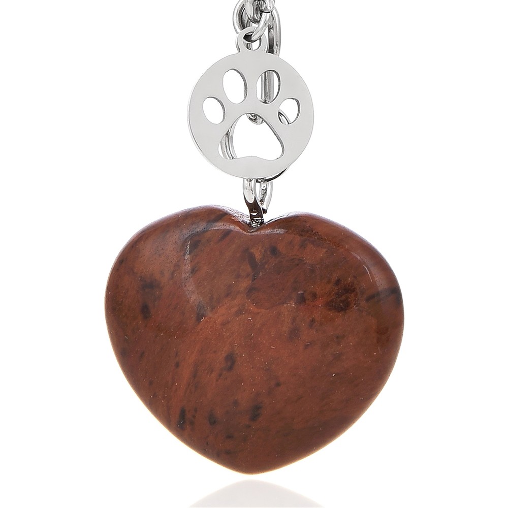Key Chain heart mahogany obsidian with paw | wholesaler gems & healing stones