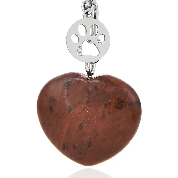 Key Chain heart mahogany obsidian with paw | wholesaler gems & healing stones