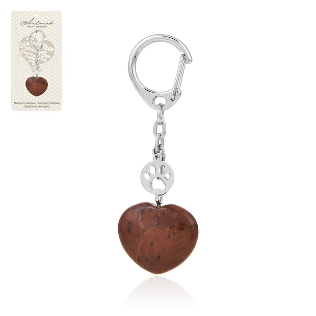 Key Chain heart mahogany obsidian with paw | wholesaler gems & healing stones