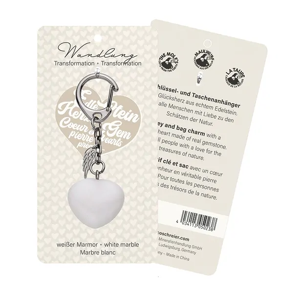Key Chain Marble (white) with wings | wholesaler gems, healing stones & jewelry