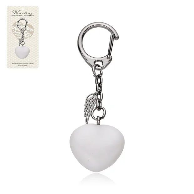 Key Chain Marble (white) with wings | wholesaler gems, healing stones & jewelry