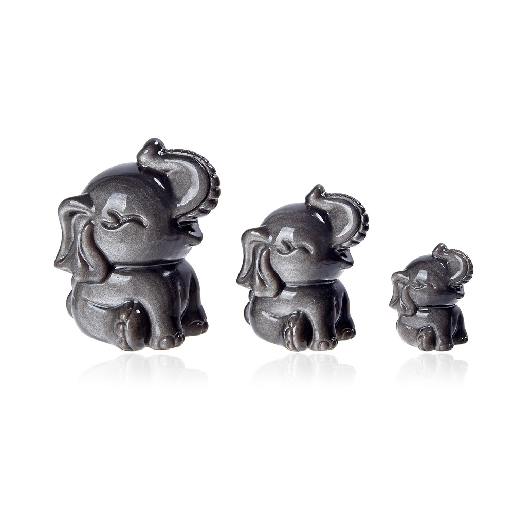 Engraving elephants, Obsidian (silver luster obsidian), 7,0 - 3,5cm (3 pcs./ PU) | Marco Schreier