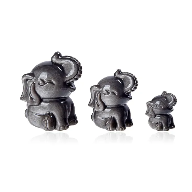 Gravur Elefanten, Obsidian (Silberglanzobsidian), 7,0 - 3,5cm  (3 St./VE) | Marco Schreier