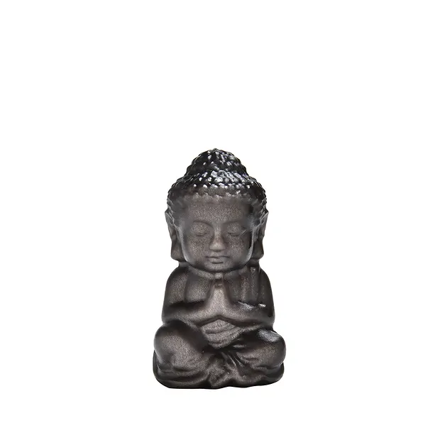 Engraving of a Praying Buddha, Obsidian (silver sheen), 4.2 cm, matte | Marco Schreier