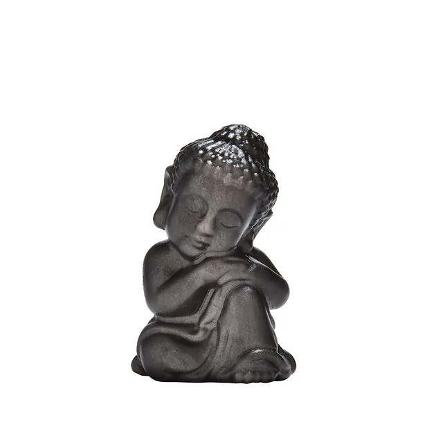 Gravur Buddha ruhend, Obsidian (Silberglanz), 4,2cm, matt | Marco Schreier