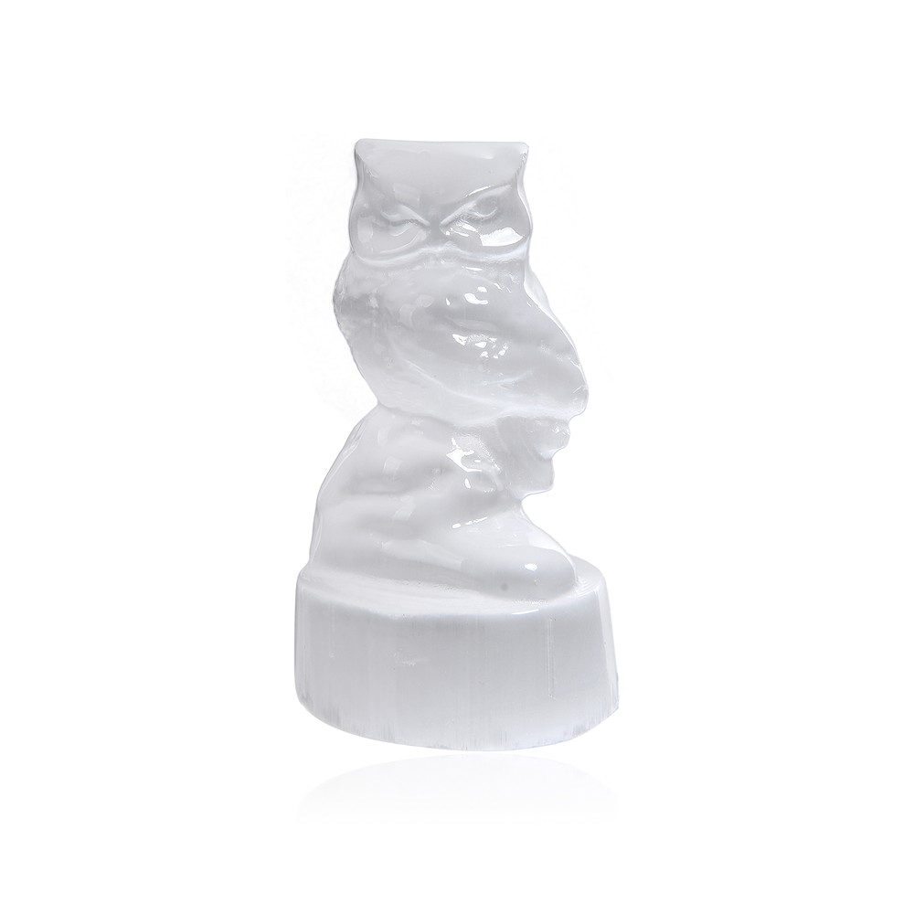 Gravure oiseau (hibou sur arbre), sélénite (blanc), 5,0cm | Marco Schreier