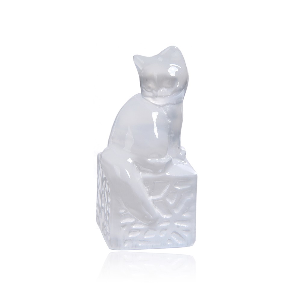 Engraving cat, selenite (white), 5.3cm | Schreier gems, healing stones & jewelry