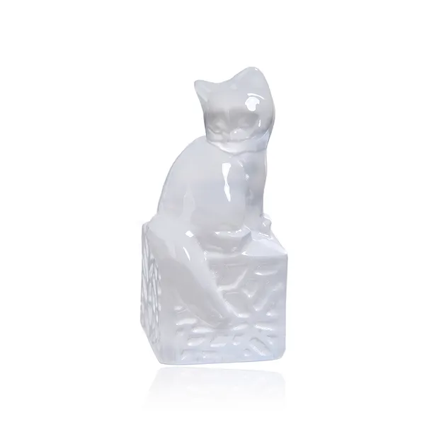 Gravur Katze, Selenit (weiß), 5,3cm | Schreier Edelsteine, Heilsteine & Schmuck