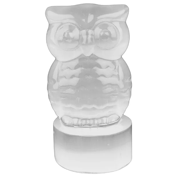 Gravure oiseau (hibou), sélénite, 10cm | Marco Schreier