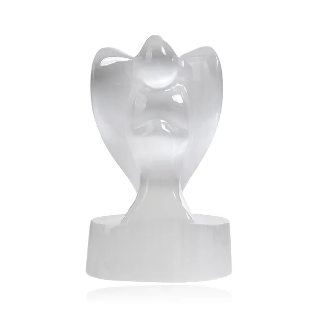 Incisione Angelo custode in selenite (bianco), 11 cm | Marco Schreier