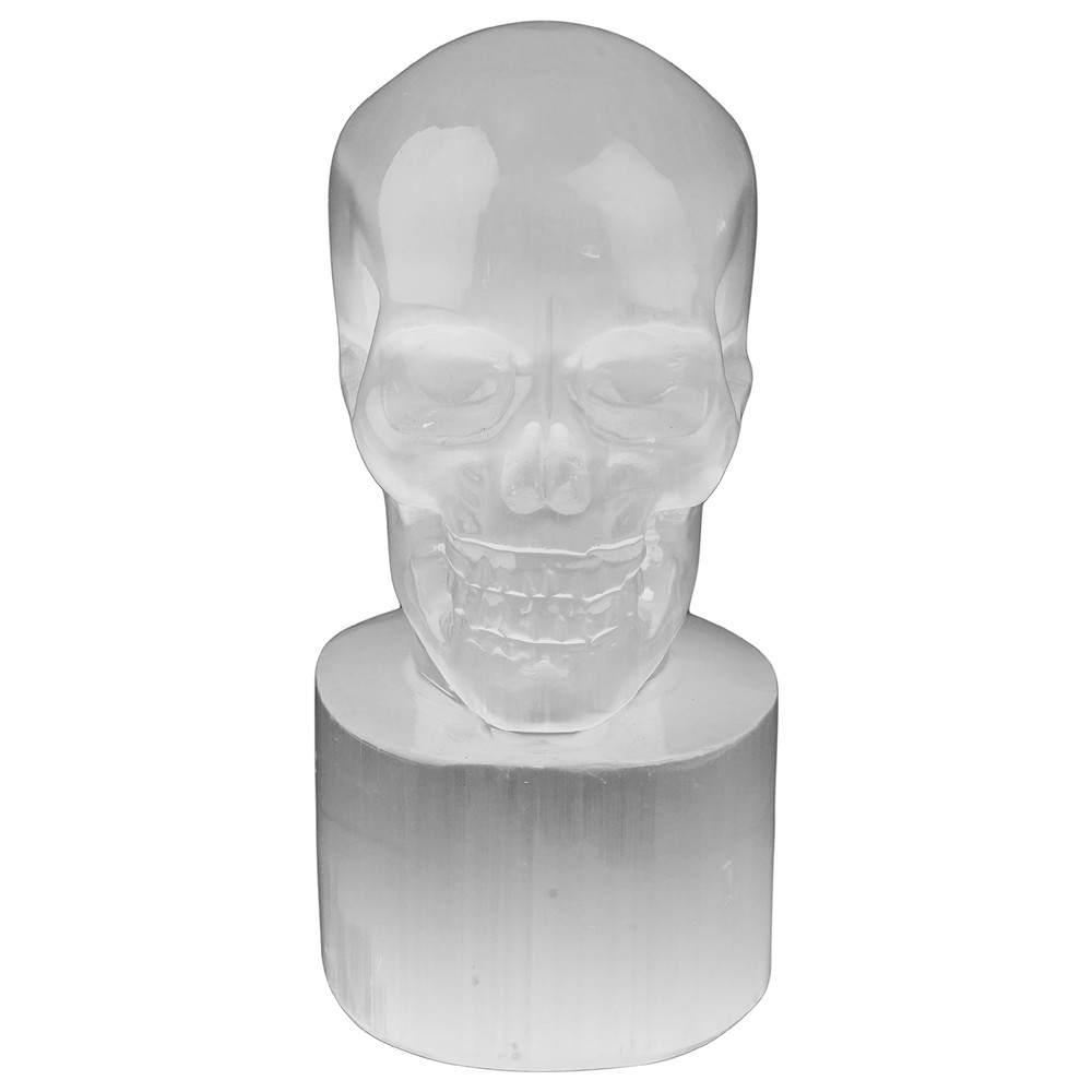 Engraving selenite, crystal skull, 9.5cm | wholesaler gems & healing stones